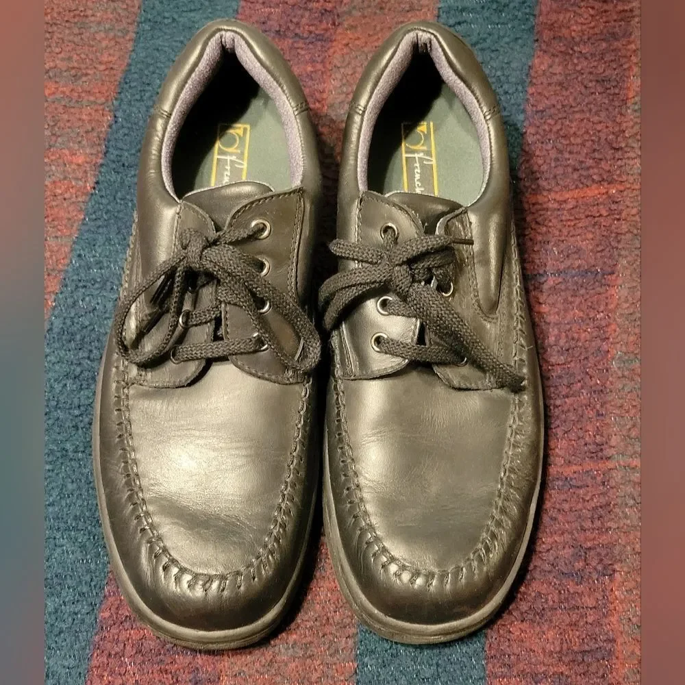MENS SIZE 12. FRENCH SHRINER BLACK DRESS SHOES.